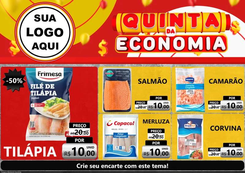 Modelo de Encarte para Encarte A4 Horizontal com o tema Quinta da Economia para Peixaria