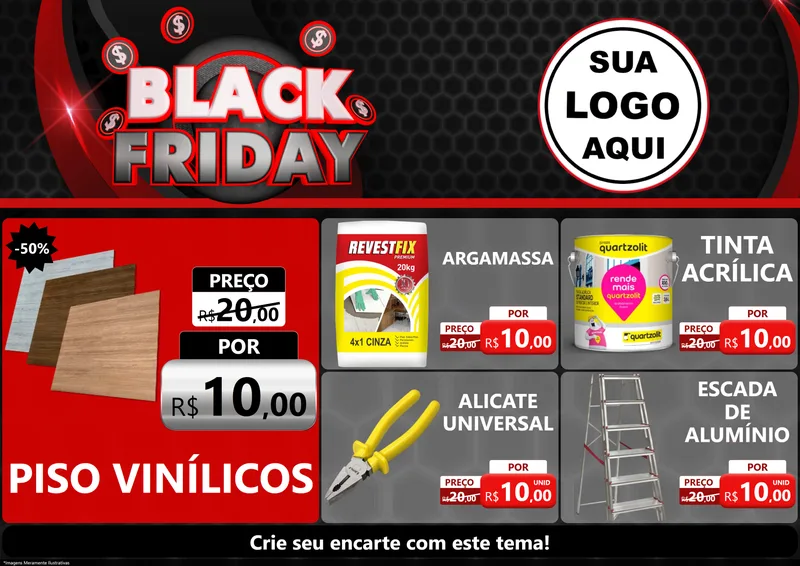 Modelo de Encarte para Encarte A4 Horizontal com o tema Black Friday para Material para Construção