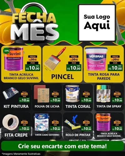 Modelo de Rede Social para Feed Instagram com o tema Fecha Mês para Tintas e Ferramentas