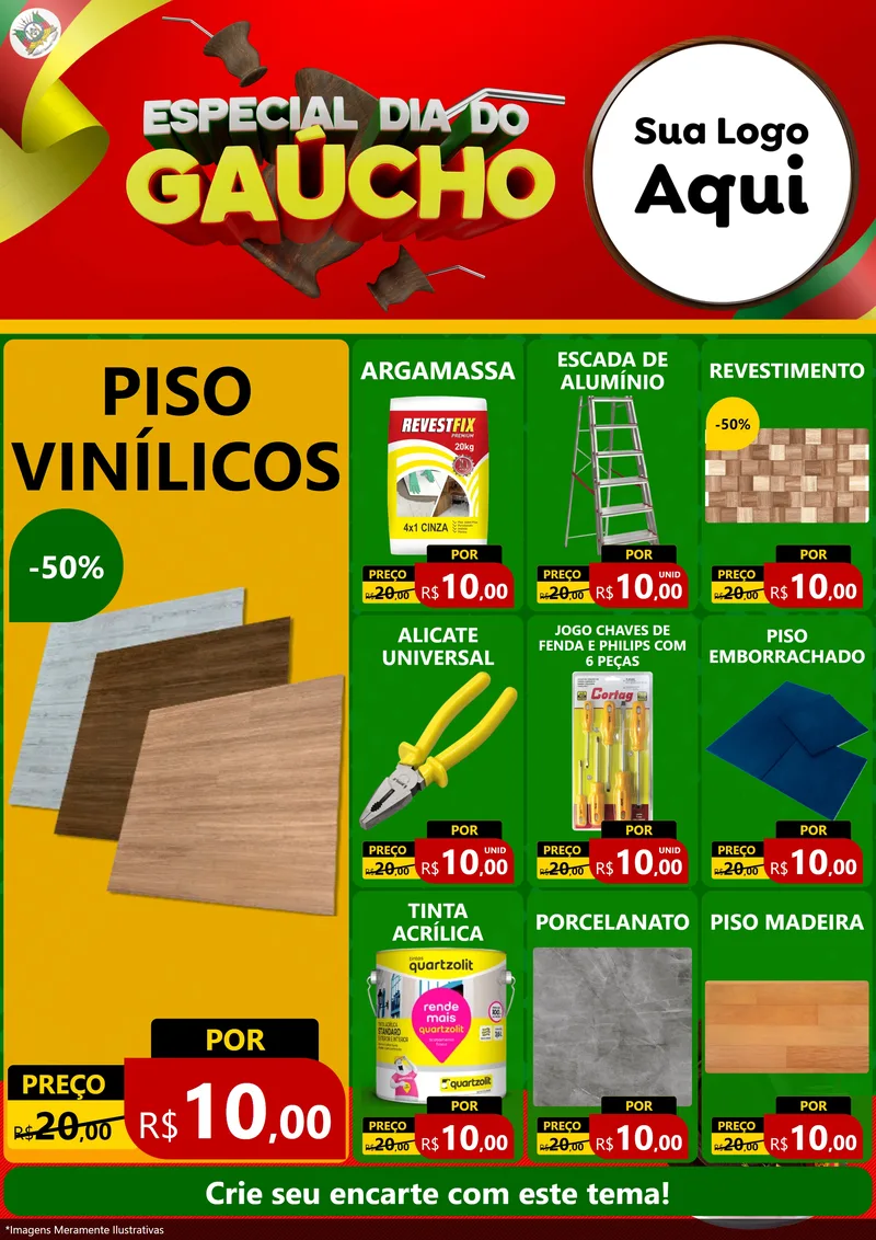 Modelo de Encarte para Encarte A4 Vertical com o tema Especial Dia do Gaúcho para Material para Construção