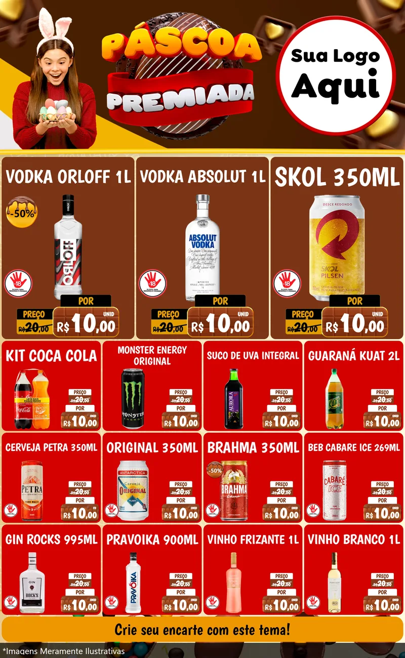 Modelo de Encarte para Encarte Grande com o tema Páscoa Premiada para Distribuidora de bebidas