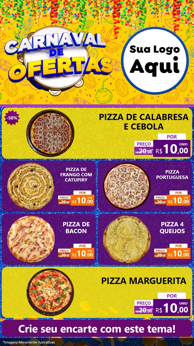 Modelo de TV para TV Vertical com o tema Carnaval de Ofertas para Pizzaria