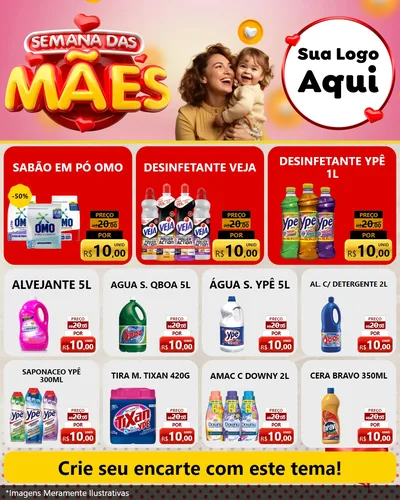 Modelo de Rede Social para Feed Instagram com o tema Semana das Mães para Produtos de Limpeza