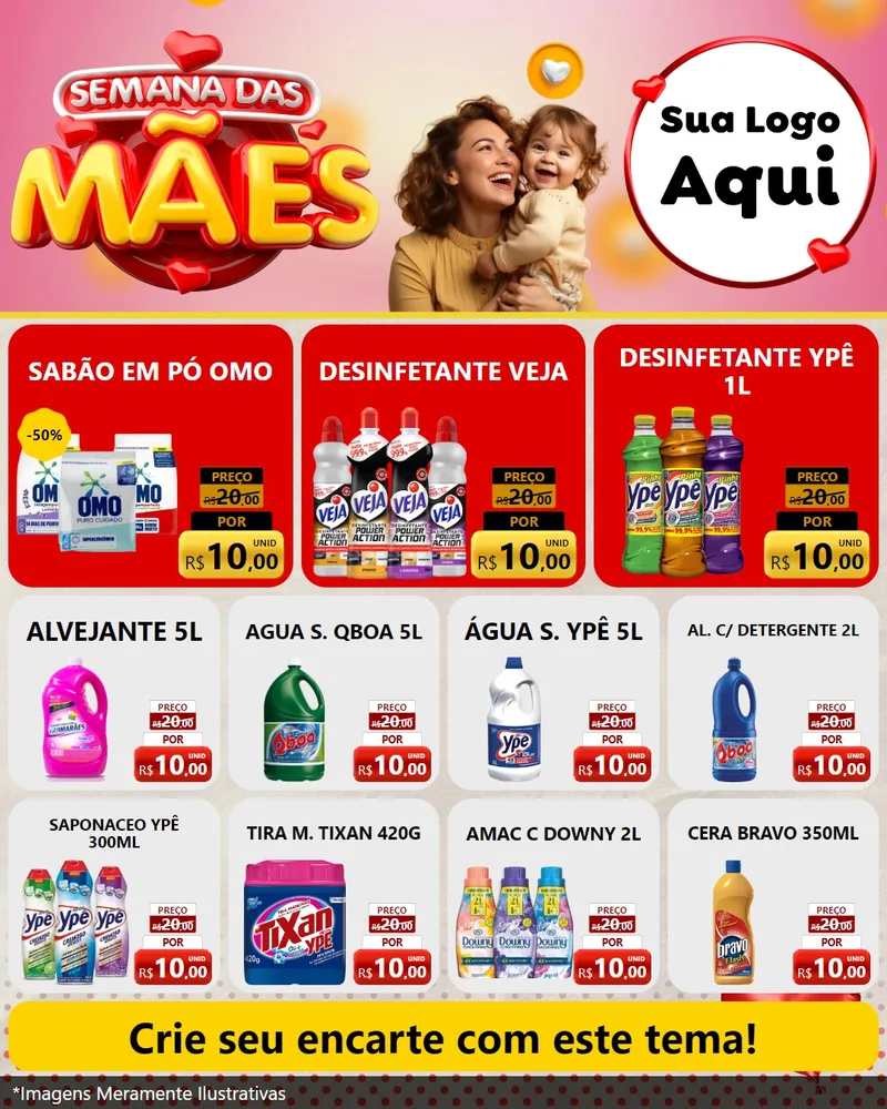 Modelo de Rede Social para Feed Instagram com o tema Semana das Mães para Produtos de Limpeza