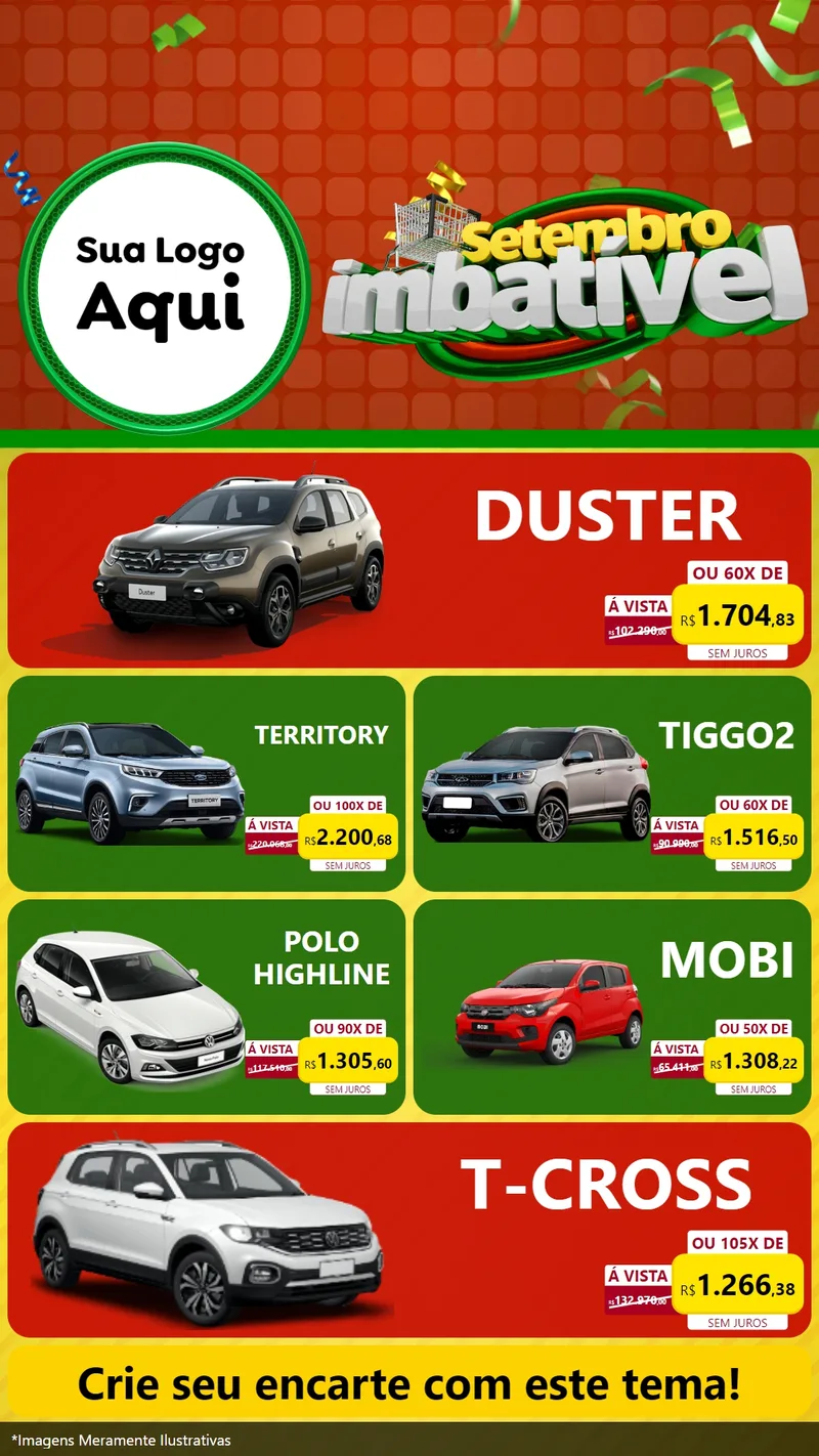 Modelo de TV para TV Vertical com o tema Setembro Imbatível para Concessionaria de Carros