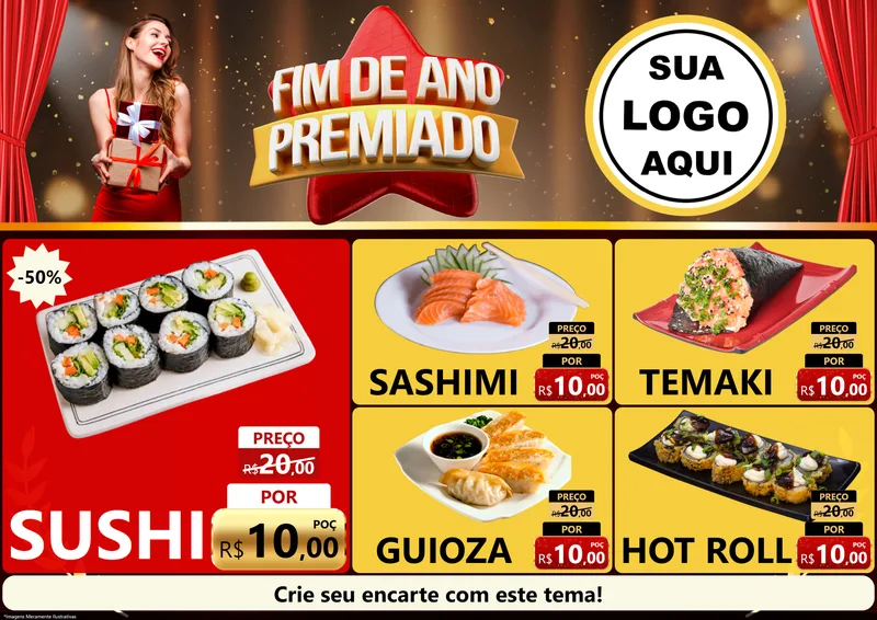 Modelo de Encarte para Encarte A4 Horizontal com o tema Fim de Ano Premiado para Comida japonesa