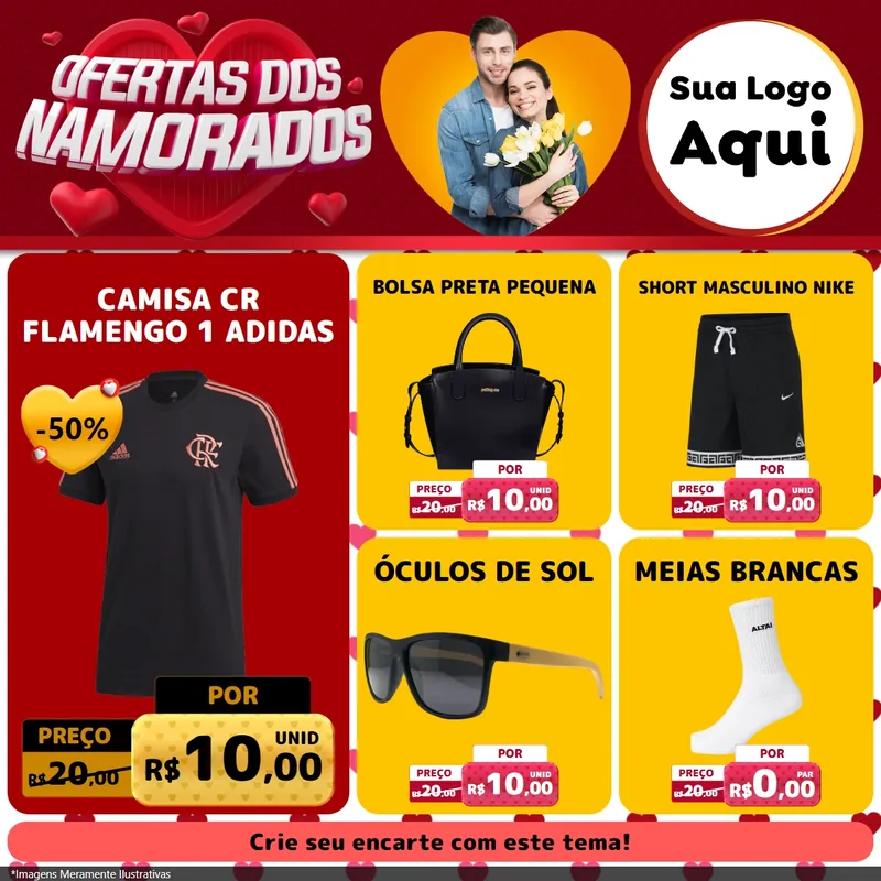 Modelo de Rede Social para Feed Facebook com o tema Ofertas Dos Namorados para Roupas e acessórios