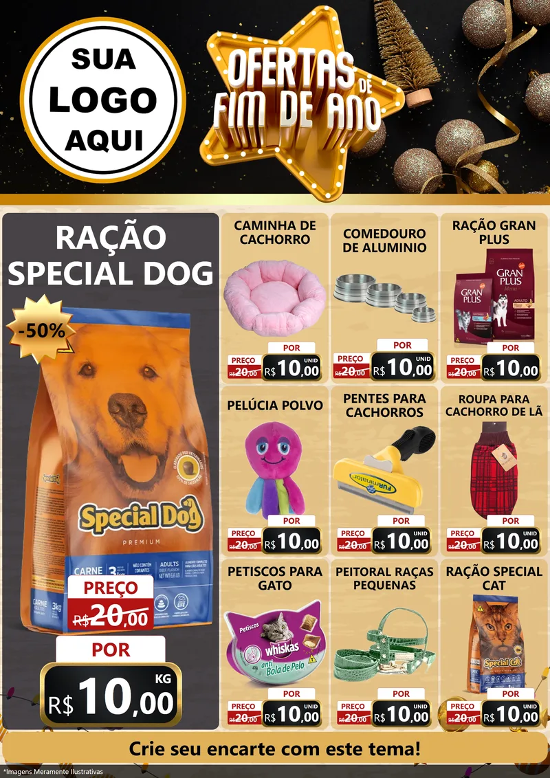Modelo de Encarte para Encarte A4 Vertical com o tema Ofertas de Fim de Ano para Pet Shop