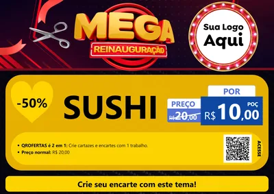 Modelo de Cartaz para Cartaz A4 Horizontal com o tema Mega Reinauguração para Comida japonesa