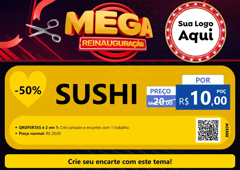 Modelo de Cartaz para Cartaz A4 Horizontal com o tema Mega Reinauguração para Comida japonesa