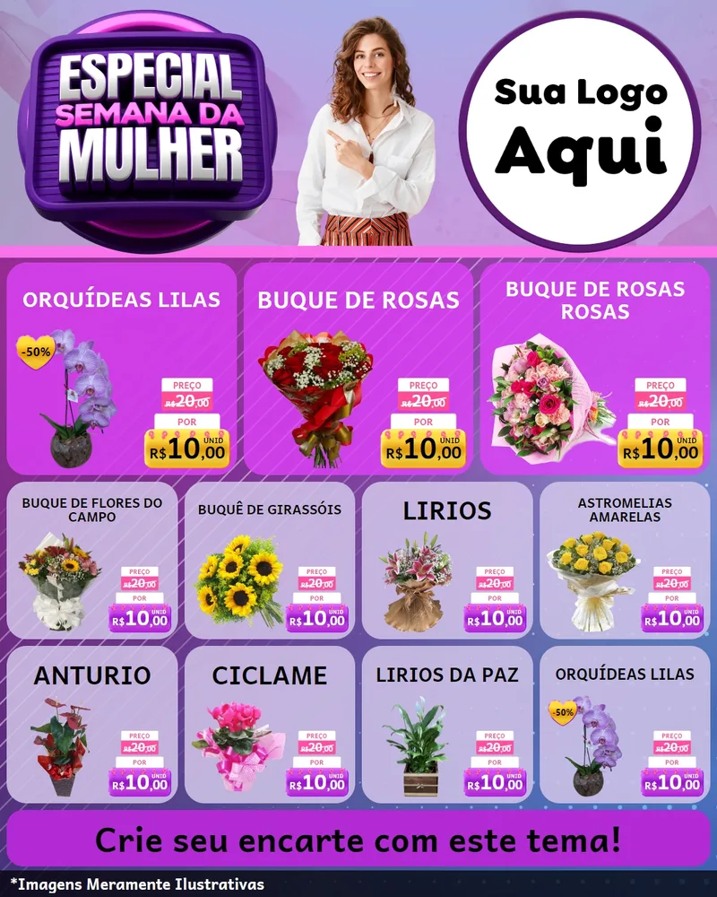 Modelo de Rede Social para Feed Instagram com o tema Especial Semana da Mulher para Floricultura e jardim