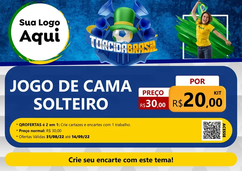 Modelo de Cartaz para Cartaz A4 Horizontal com o tema Torcida Brasil - Copa para Cama, Mesa e Banho