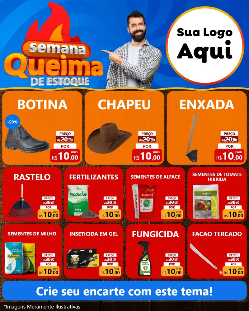 Modelo de Rede Social para Feed Instagram com o tema Semana Queima de Estoque para Agropecuária