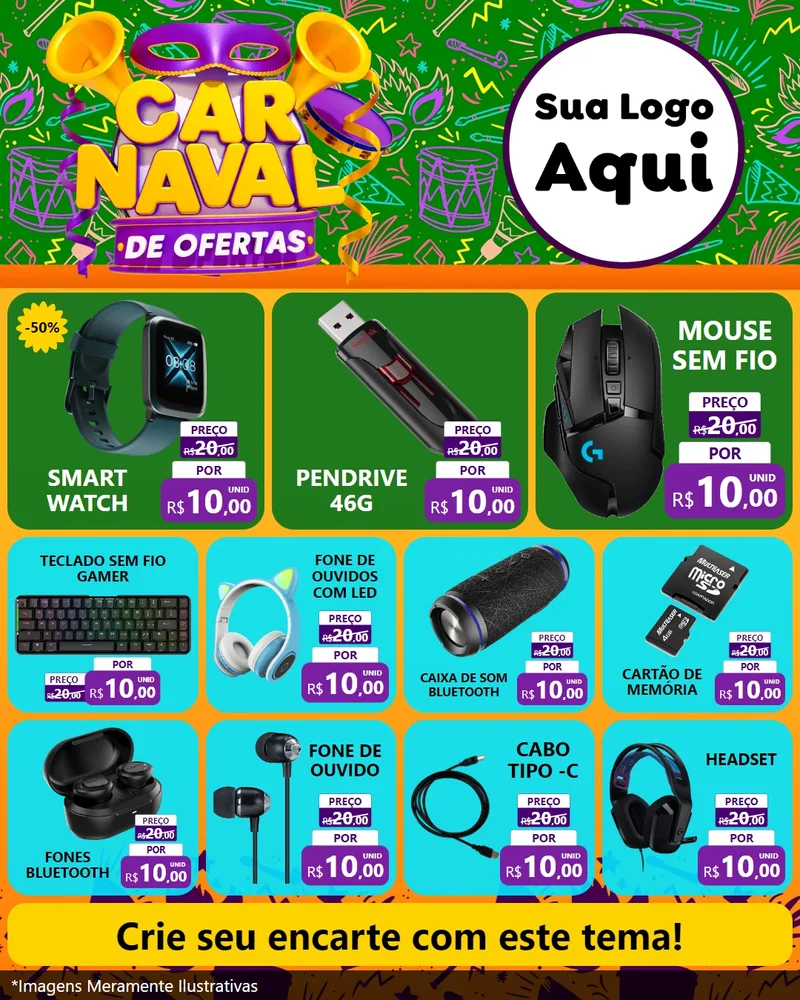 Modelo de Rede Social para Feed Instagram com o tema Carnaval de Ofertas para Informática