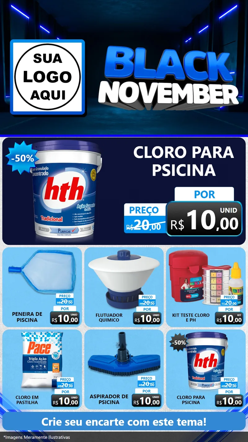 Modelo de Rede Social para Stories com o tema Black November para Produtos para Piscina