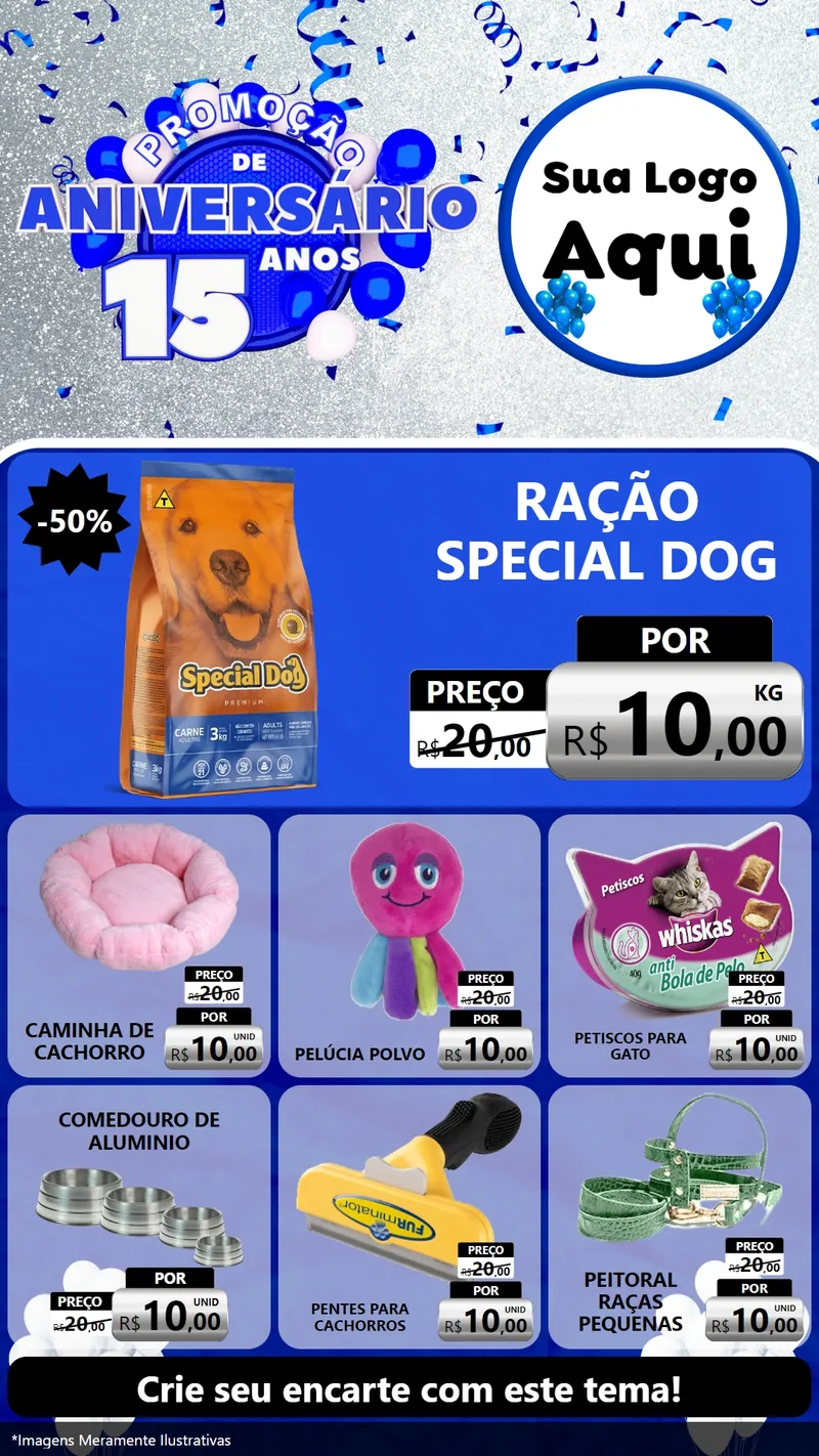 Modelo de Rede Social para Stories com o tema Promoção de Aniversário - 15 Anos para Pet Shop