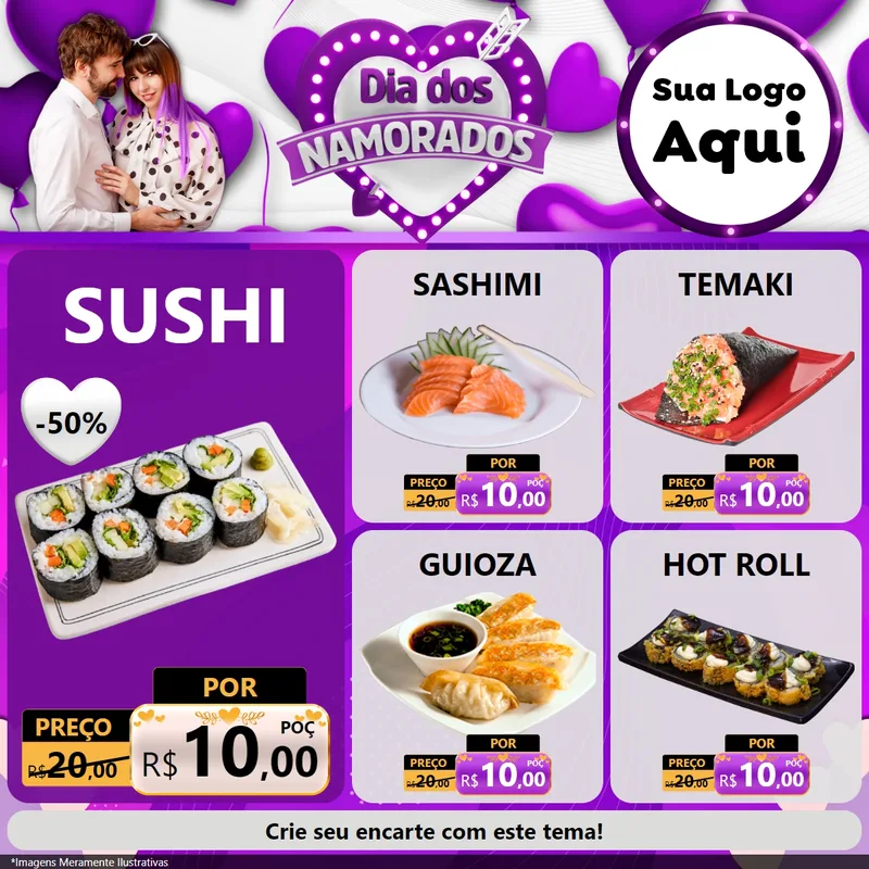Modelo de Rede Social para Feed Facebook com o tema Dia dos Namorados para Comida japonesa
