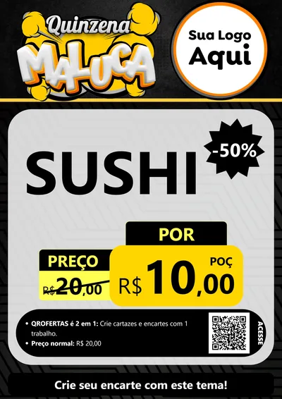 Modelo de Cartaz para Cartaz A4 Vertical com o tema Quinzena Maluca para Comida japonesa