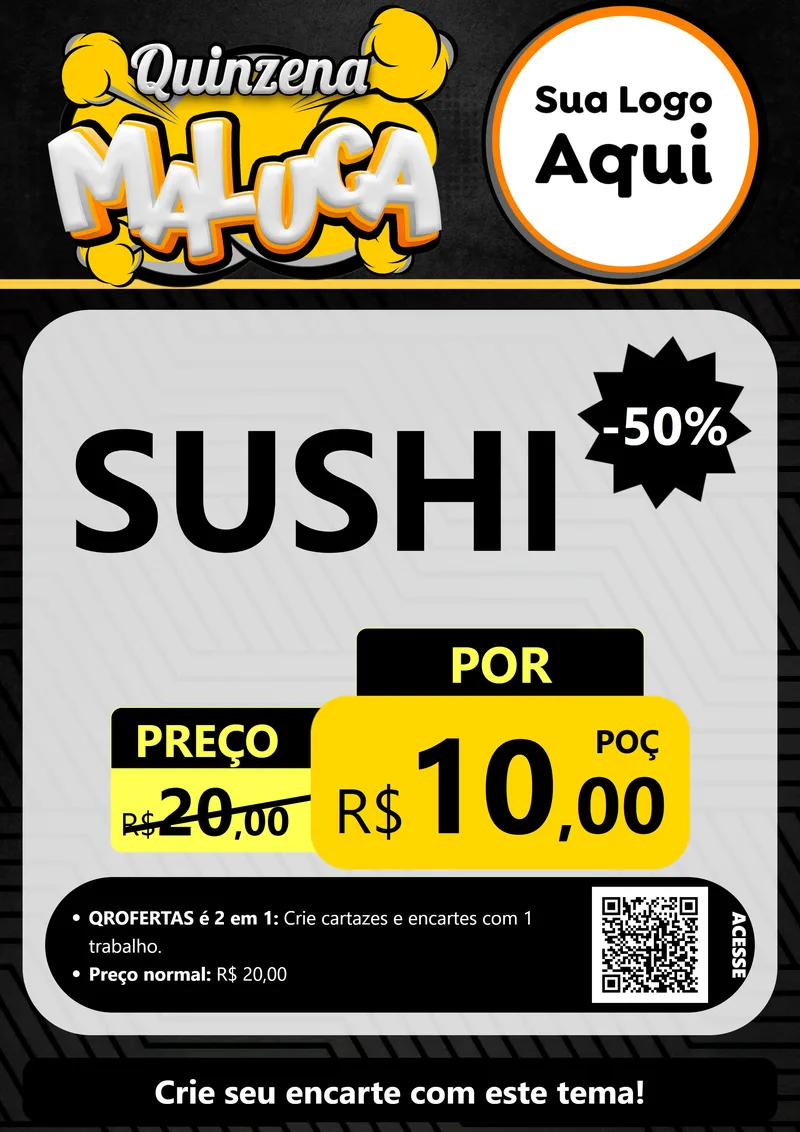 Modelo de Cartaz para Cartaz A4 Vertical com o tema Quinzena Maluca para Comida japonesa