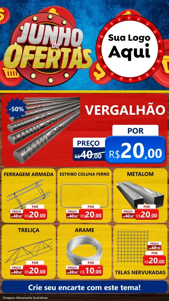 Modelo de Rede Social para Stories com o tema Junho de Ofertas para Ferragens