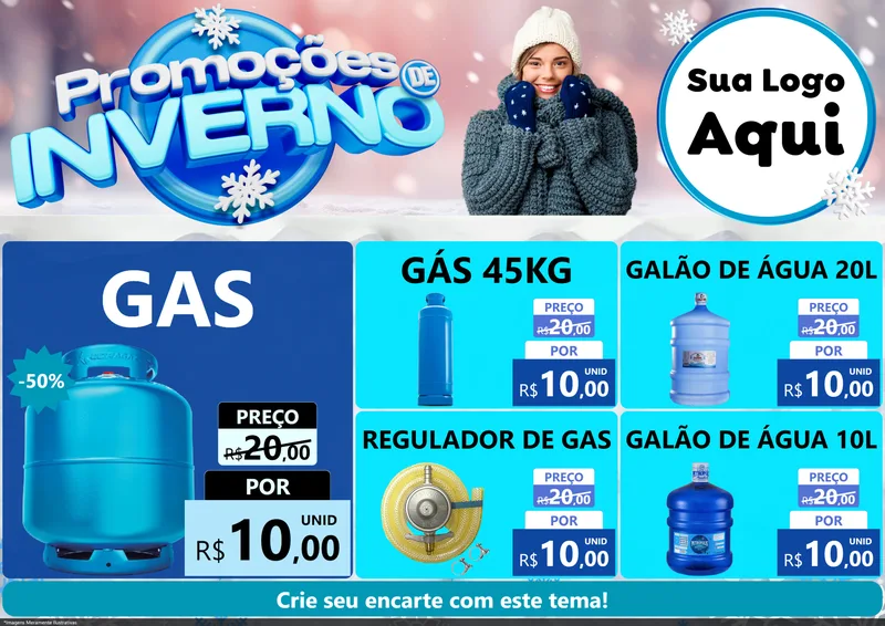 Modelo de Encarte para Encarte A4 Horizontal com o tema Promoções de Inverno para Água e gás