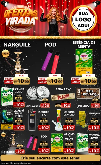 Modelo de Encarte para Encarte Grande com o tema Ofertas da Virada para Tabacaria