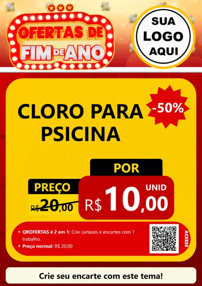 Modelo de Cartaz para Cartaz A4 Vertical com o tema Ofertas de Fim de Ano para Produtos para Piscina