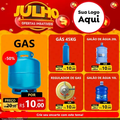 Modelo de Rede Social para Feed Facebook com o tema Julho Ofertas Imbatíveis para Água e gás