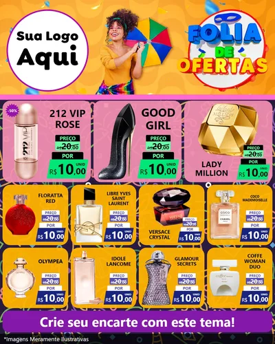 Modelo de Rede Social para Feed Instagram com o tema Folia de Ofertas para Perfumes