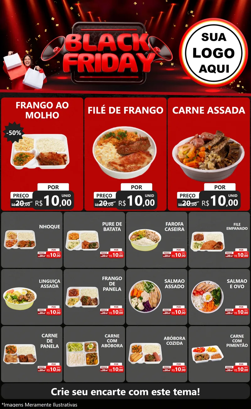 Modelo de Encarte para Encarte Grande com o tema Black Friday para Restaurante