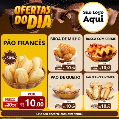Modelo de Rede Social para Feed Facebook com o tema Ofertas do Dia para Padaria