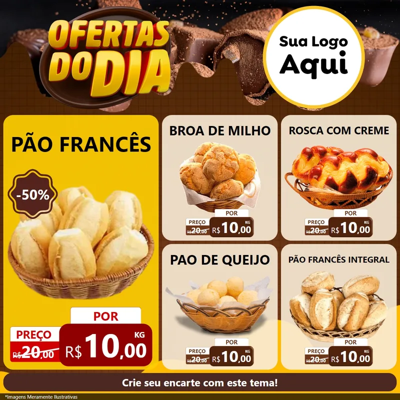 Modelo de Rede Social para Feed Facebook com o tema Ofertas do Dia para Padaria