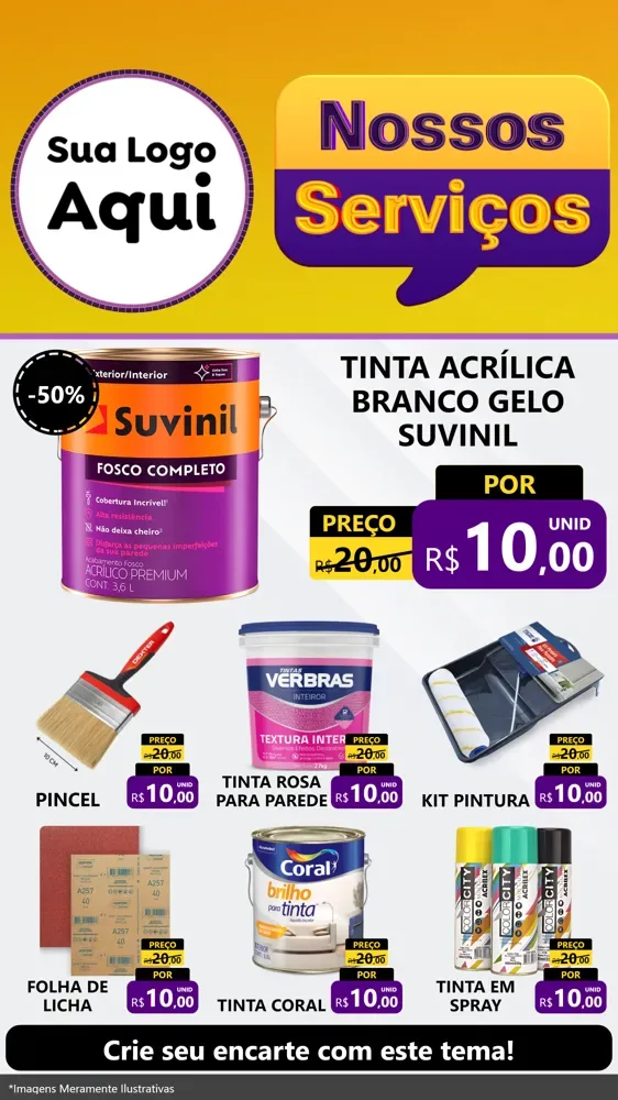 Modelo de Rede Social para Stories com o tema Nossos Serviços para Tintas e Ferramentas