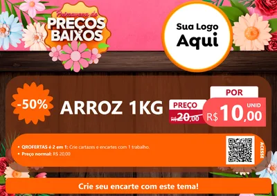 Modelo de Cartaz para Cartaz A4 Horizontal com o tema Primavera de Preços Baixos para Supermercado