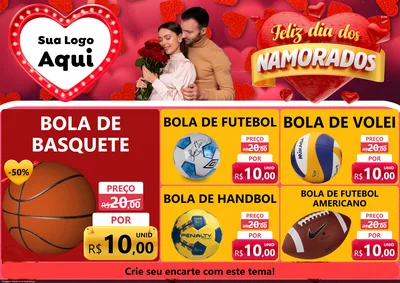 Modelo de Encarte para Encarte A4 Horizontal com o tema Feliz Dia Dos Namorados para Artigos Esportivos