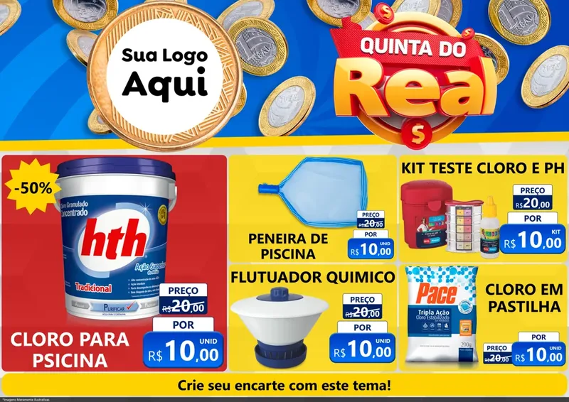 Modelo de Encarte para Encarte A4 Horizontal com o tema Quinta do Real para Produtos para Piscina
