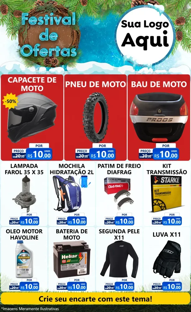 Modelo de Encarte para Encarte Grande com o tema Festival de Ofertas - Inverno para Moto peças