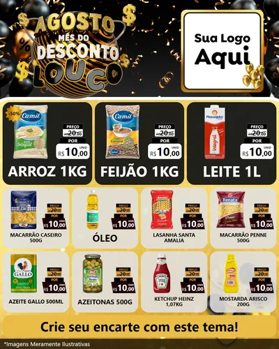 Modelo de Rede Social para Feed Instagram com o tema Agosto Mês do Desconto Louco para Supermercado