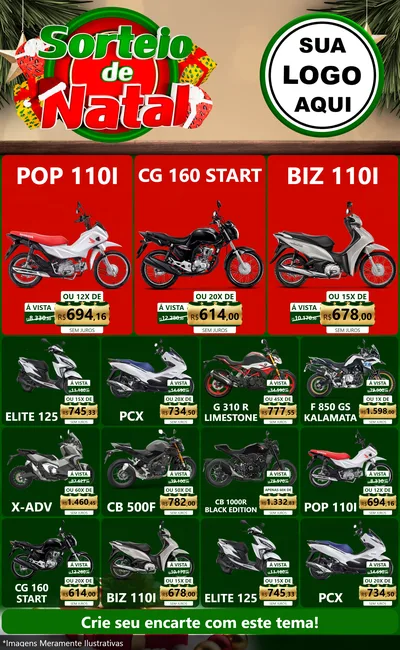 Modelo de Encarte para Encarte Grande com o tema Sorteio de Natal para Concessionaria de Motos