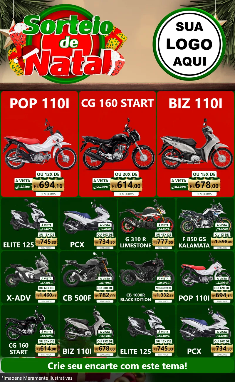Modelo de Encarte para Encarte Grande com o tema Sorteio de Natal para Concessionaria de Motos