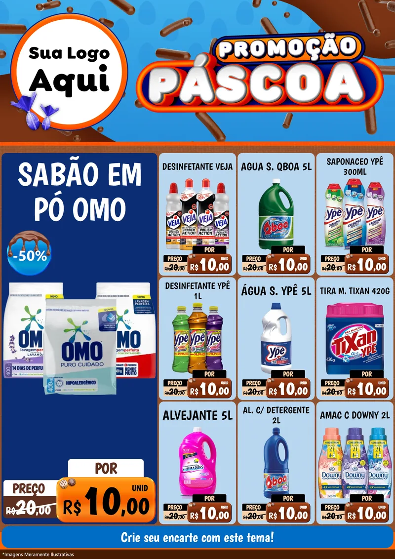 Modelo de Encarte para Encarte A4 Vertical com o tema Promoção Páscoa para Produtos de Limpeza