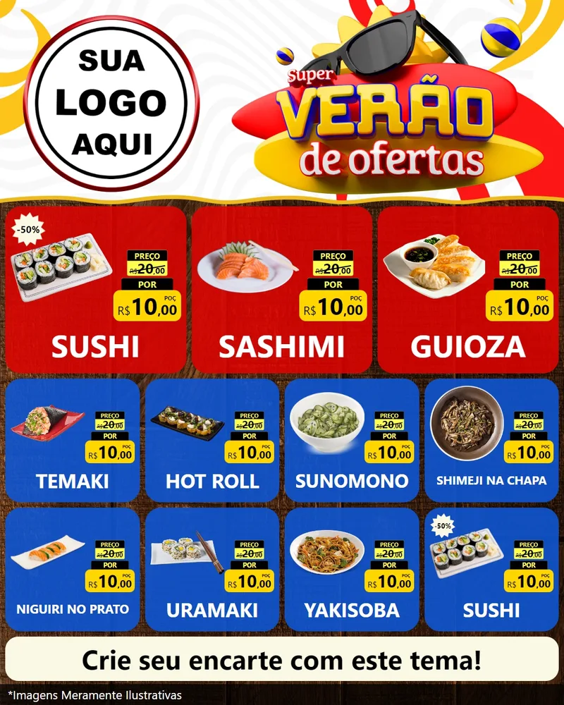 Modelo de Rede Social para Feed Instagram com o tema Super Verão de Ofertas para Comida japonesa