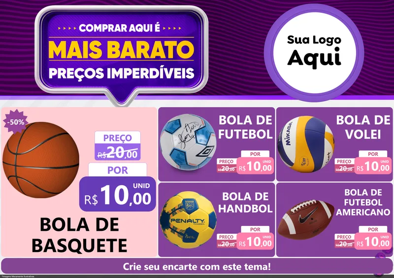 Modelo de Encarte para Encarte A4 Horizontal com o tema Mais Barato para Artigos Esportivos