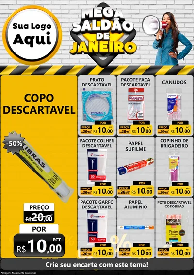 Modelo de Encarte para Encarte A4 Vertical com o tema Mega Saldão de Janeiro para Embalagens