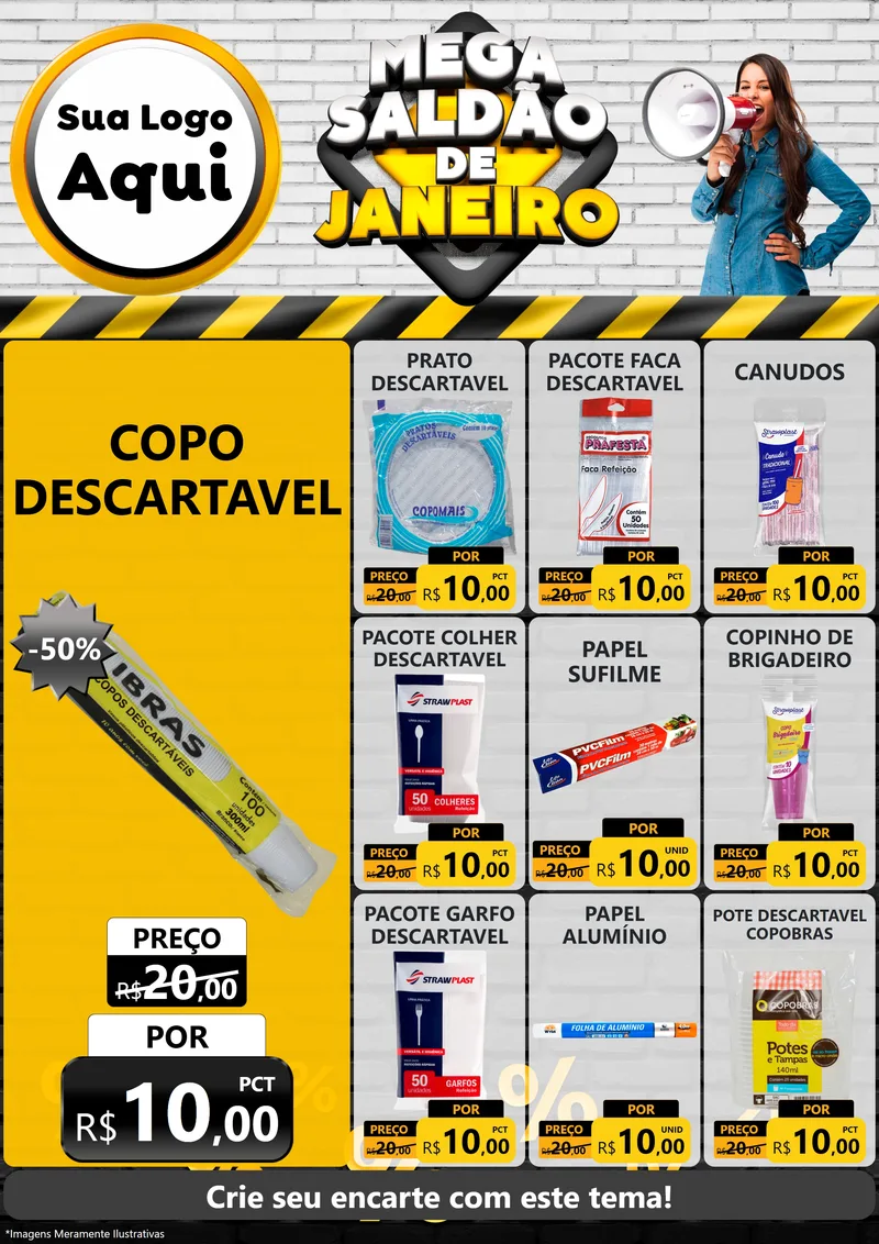 Modelo de Encarte para Encarte A4 Vertical com o tema Mega Saldão de Janeiro para Embalagens
