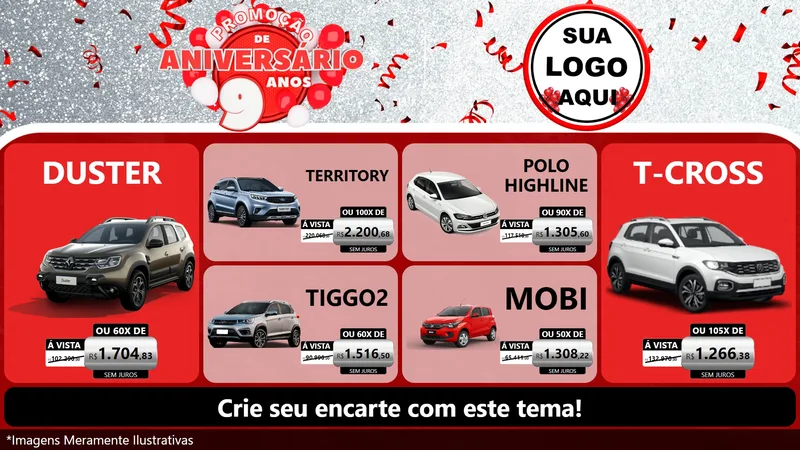 Modelo de TV para TV Horizontal com o tema Promoção de Aniversário - 9 Anos para Concessionaria de Carros