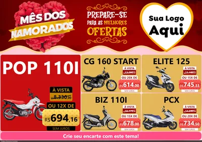 Modelo de Encarte para Encarte A4 Horizontal com o tema Mês dos Namorados para Concessionaria de Motos