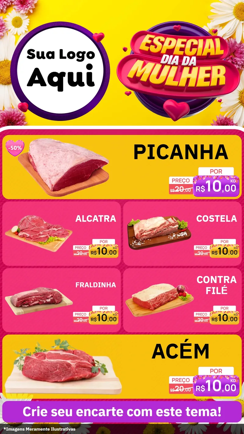 Modelo de TV para TV Vertical com o tema Especial Dia da Mulher para Açougue