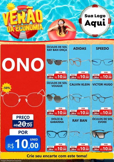 Modelo de Encarte para Encarte A4 Vertical com o tema Verão da Economia para Óticas