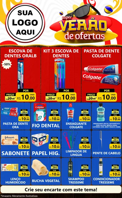 Modelo de Encarte para Encarte Grande com o tema Super Verão de Ofertas para Higiene Pessoal